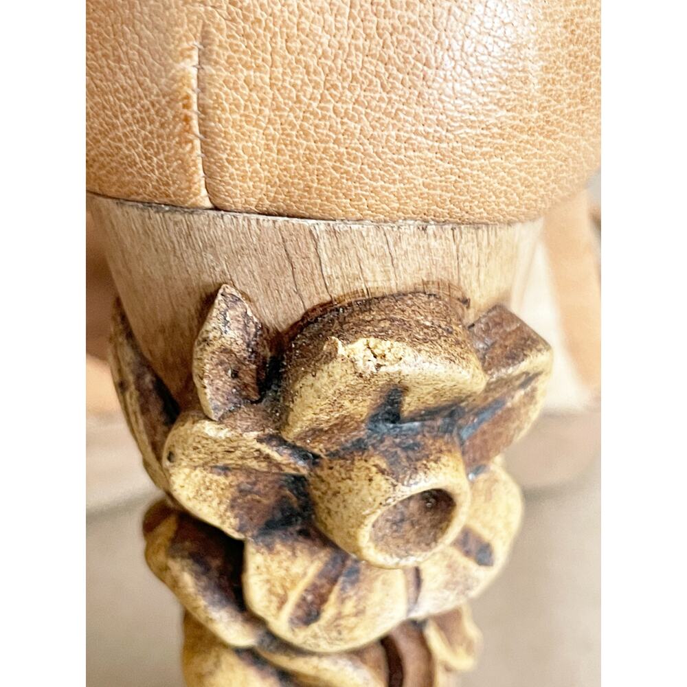 Miu Miu Vintage Camel Tan Floral Flower Carved Wood Heel Platform Sandal IT 37.5 - Picture 9 of 12